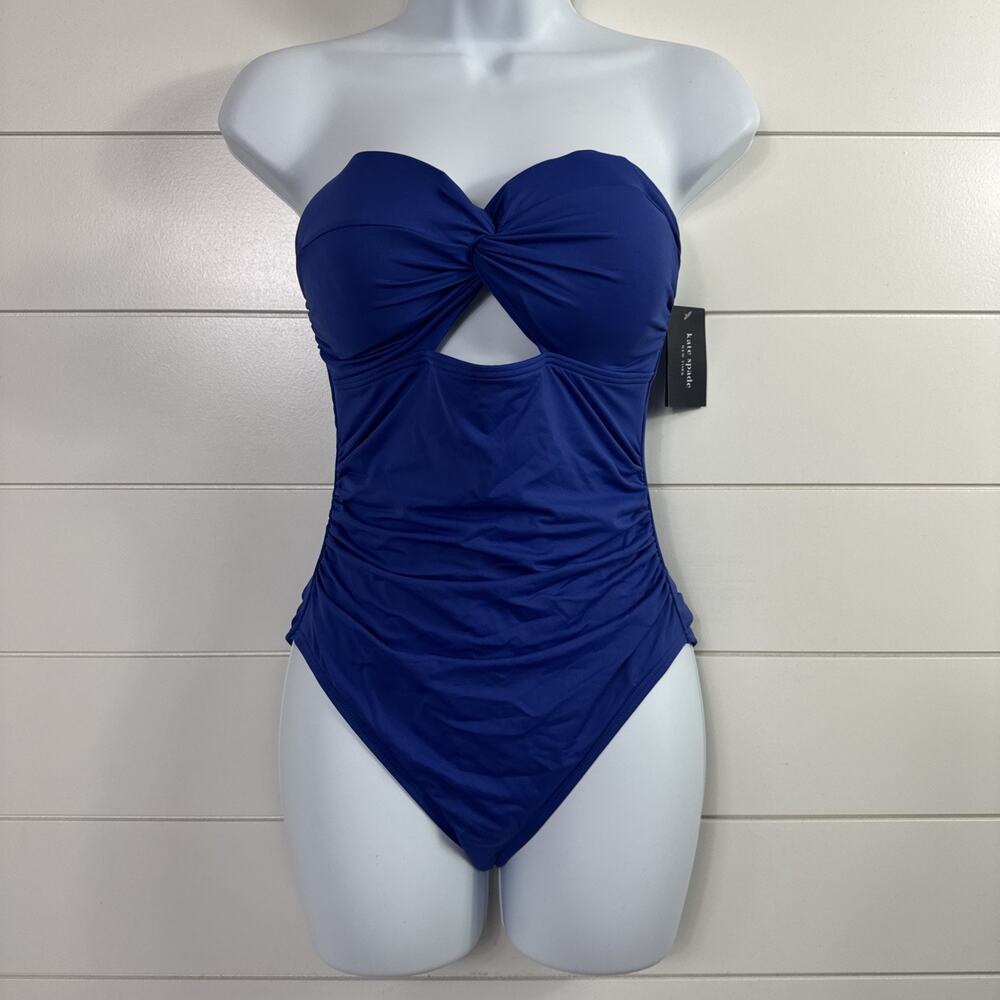 Kate Spade Bandeau One Piece Swimsuit Strapless Blue Berry sz S